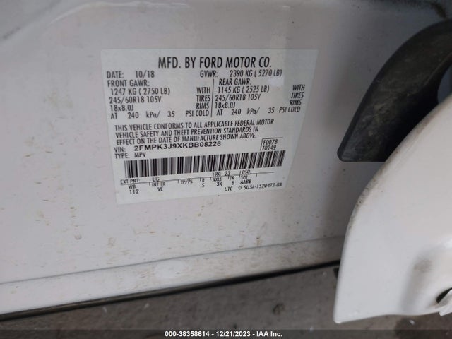 Ford EDGE SEL 2019 2FMPK3J9XKBB08226 Image 9