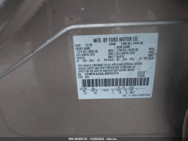 2FMPK4J92LBB56374 Ford EDGE SEL