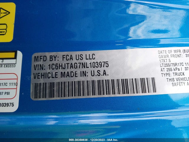 1C6HJTAG7NL103975 Jeep Gladiator Willys 4x4