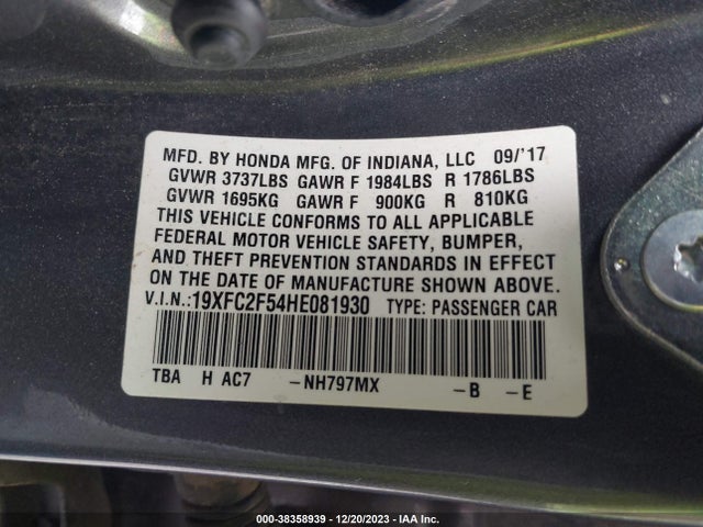 Honda Civic Lx 2017 19XFC2F54HE081930 Image 9