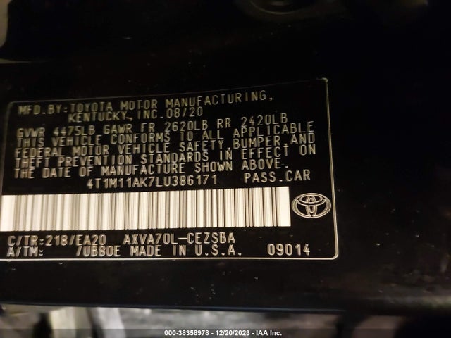 Toyota CAMRY SE 2020 4T1M11AK7LU386171 Image 9