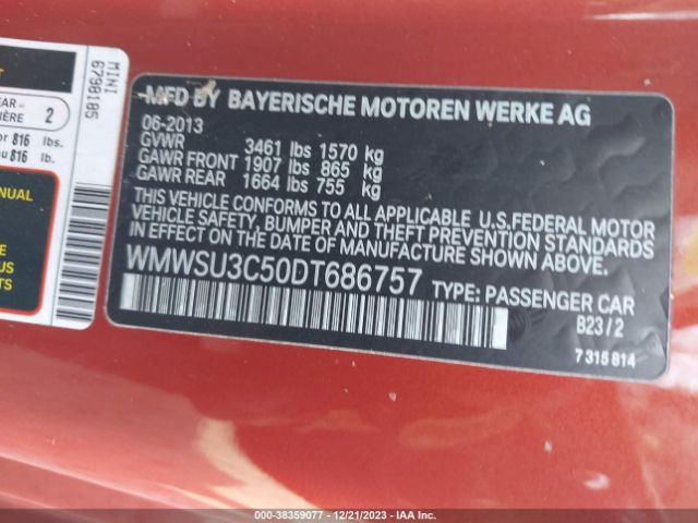 2013 MINI HARDTOP WMWSU3C50DT686757 Photo 8