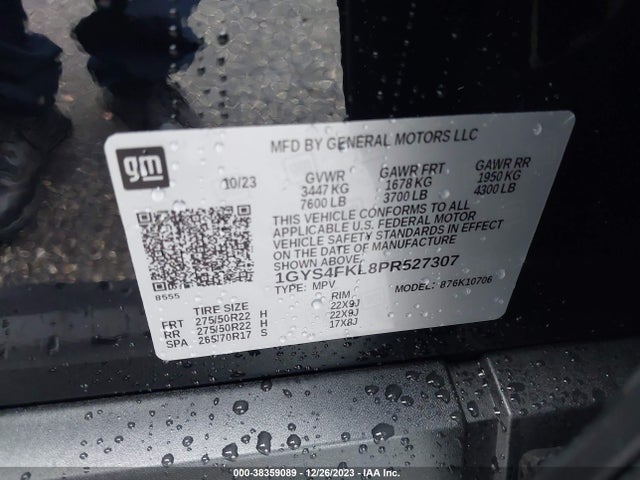 1GYS4FKL8PR527307 Cadillac Escalade 4wd Sport