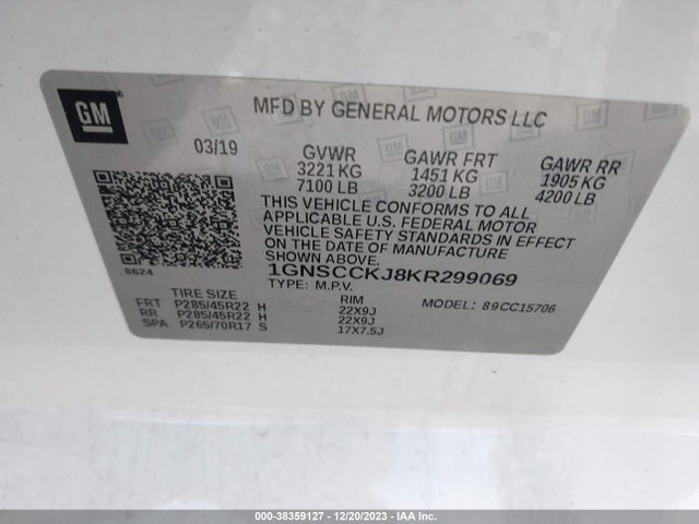 Chevrolet Tahoe Premier 2019 1GNSCCKJ8KR299069 Image 9