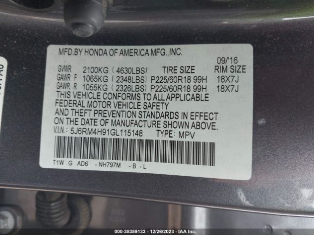 5J6RM4H91GL115148 Honda Cr-v Touring