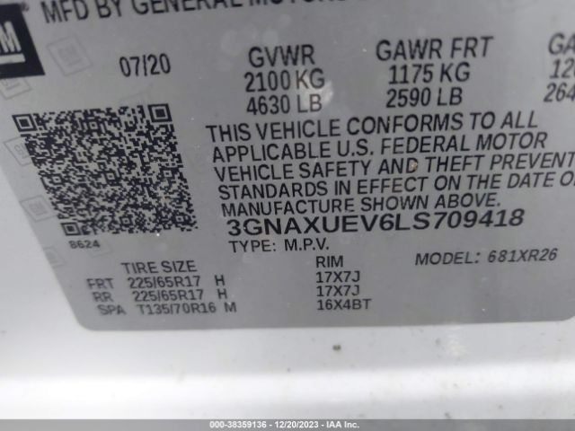 2020 CHEVROLET EQUINOX 3GNAXUEV6LS709418 Photo 8