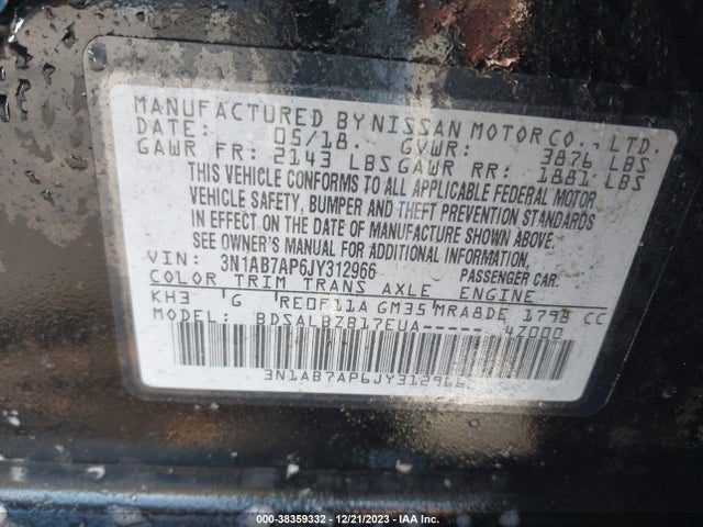 Nissan SENTRA S 2018 3N1AB7AP6JY312966 Image 9