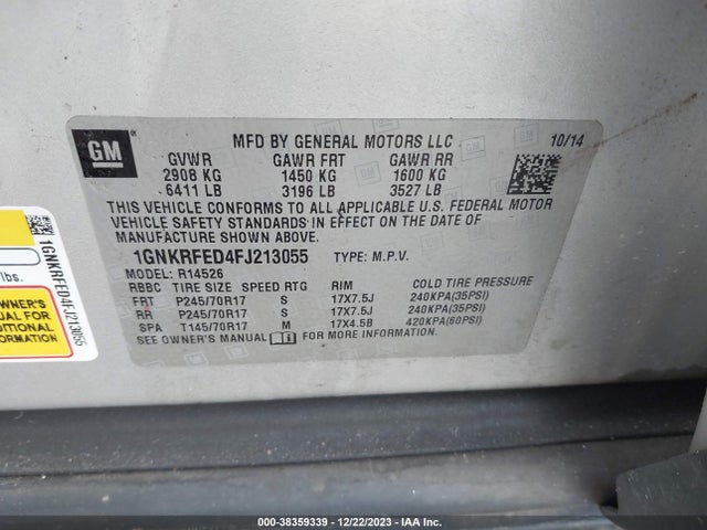 Chevrolet Traverse Ls 2015 1GNKRFED4FJ213055 Image 9
