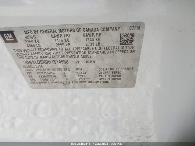 Chevrolet Equinox Premier 2017 2GNALDEK9H1514563 Image 9