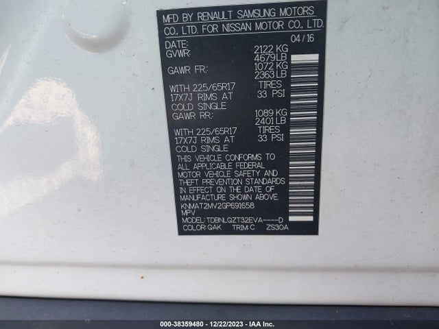 Nissan ROGUE SV 2016 KNMAT2MV2GP691658 Image 9