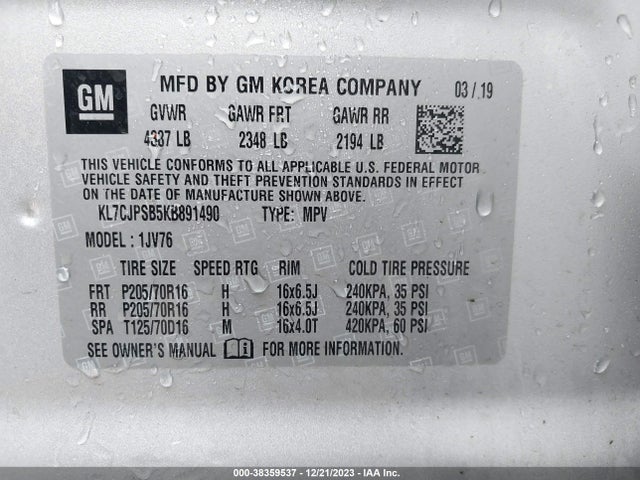 Chevrolet Trax Lt 2019 KL7CJPSB5KB891490 Image 9