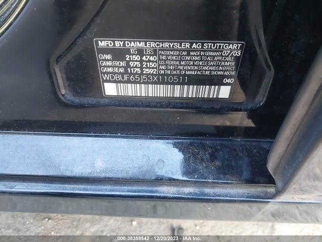 2003 MERCEDES-BENZ E-CLASS 3.2L VIN: WDBUF65J53X110511