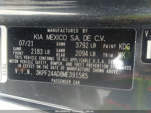 3KPF24AD8ME391585 KIA Forte Lxs