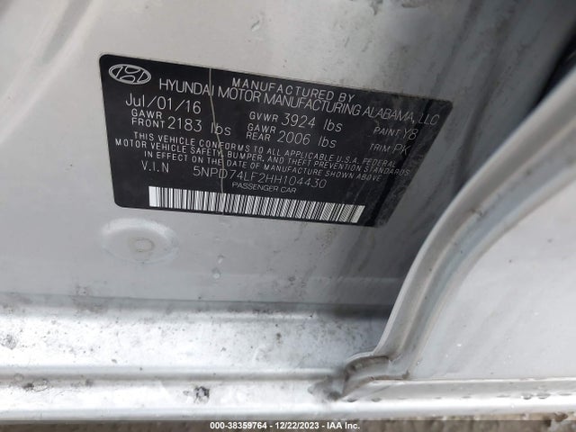Hyundai ELANTRA SE 2017 5NPD74LF2HH104430 Image 9