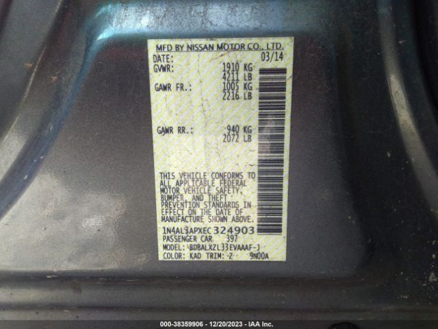 1N4AL3APXEC324903 Nissan Altima 2.5 Sl