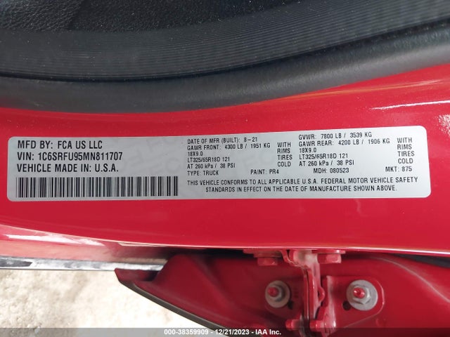 1C6SRFU95MN811707 RAM 1500 Trx  4x4 5'7 Box