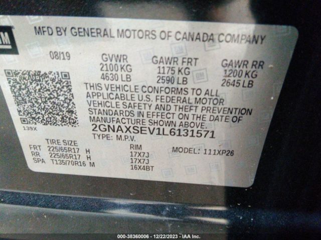 2020 CHEVROLET EQUINOX 2GNAXSEV1L6131571 Photo 8