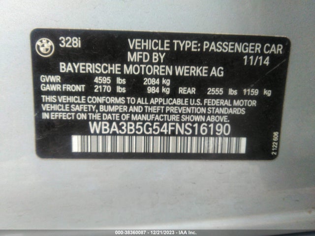 BMW 328i Xdrive 2015 WBA3B5G54FNS16190 Image 9