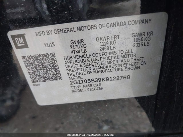 Chevrolet Impala Premier 2019 2G1105S39K9122768 Image 9