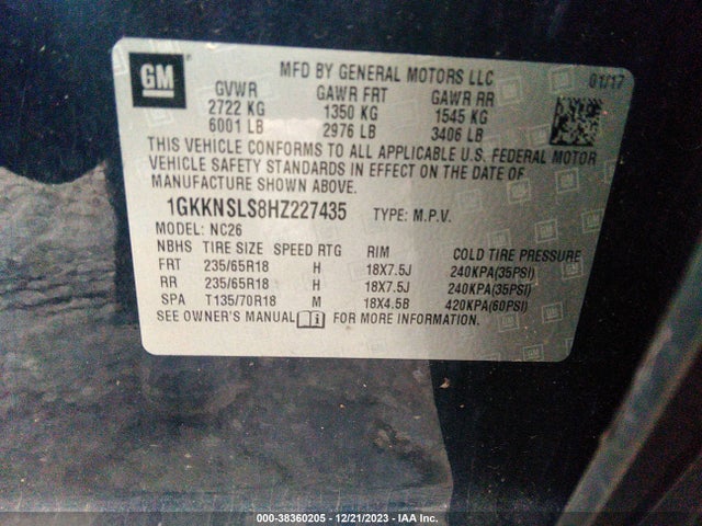 GMC Acadia Sle-2 2017 1GKKNSLS8HZ227435 Image 9