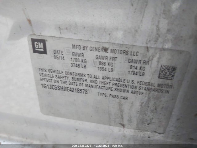 Chevrolet Sonic Lt Auto 2014 1G1JC5SH0E4218573 Image 9