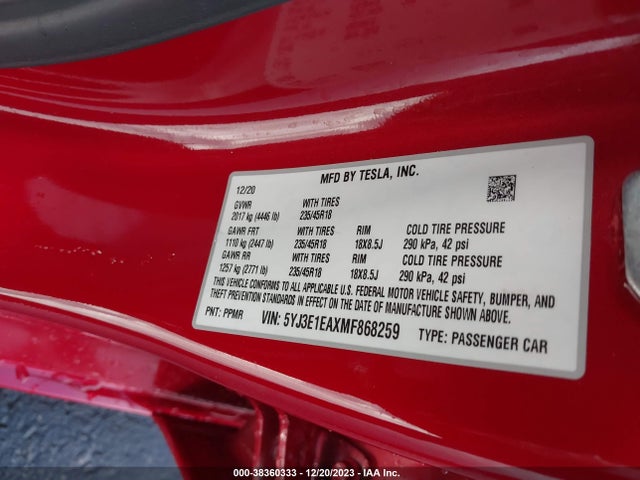 2021 TESLA MODEL 3 5YJ3E1EAXMF868259 Photo 8