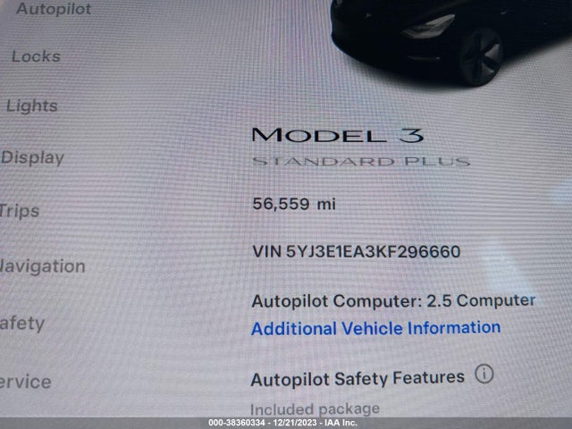2019 TESLA MODEL 3 LONG RANGE/MID RANGE/STANDARD RANGE/STANDARD RANGE PLUS VIN: 5YJ3E1EA3KF296660