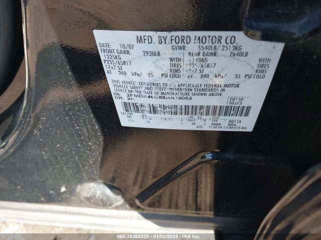 2008 FORD EDGE SE VIN: 2FMDK46C88BA18062
