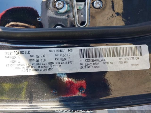 2C3CDXBGXKH655063 Dodge Charger Sxt Rwd