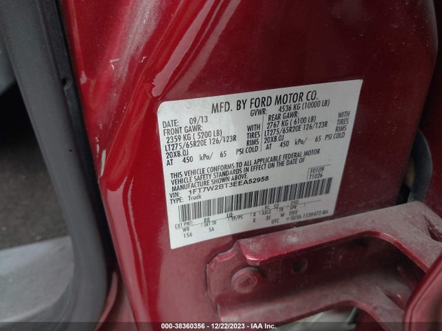 2014 FORD F-250 LARIAT VIN: 1FT7W2BT3EEA52958