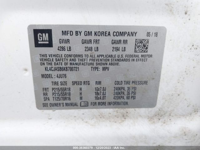 KL4CJASB6KB700721 Buick Encore Fwd Preferred