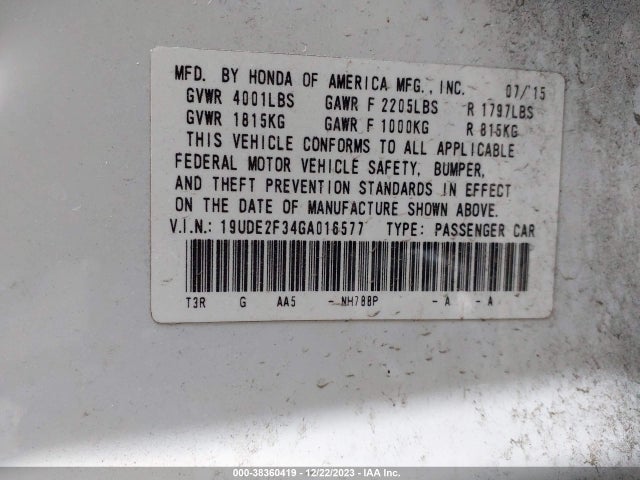 19UDE2F34GA016577 Acura Ilx 2.4l (a8)/w/acurawatch Plus Pkg