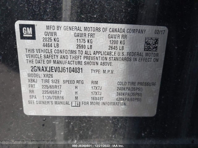 Chevrolet EQUINOX LT 2018 2GNAXJEV0J6104031 Image 9