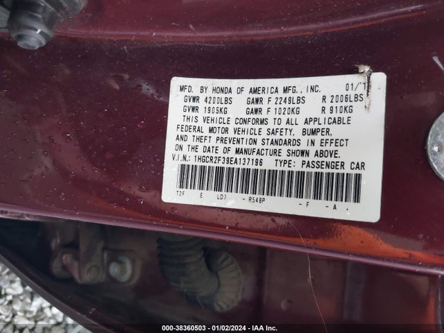38360503 :رقم المزاد ، 1HGCR2F39EA137196 vin ، 2014 Honda Accord Lx مزاد بيع