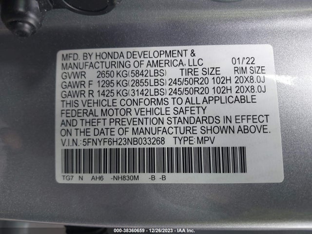 Honda Pilot Awd Special Edition 2022 5FNYF6H23NB033268 Image 9