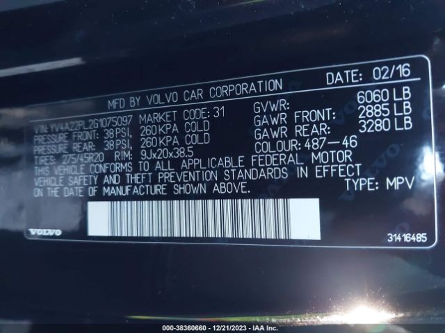 YV4A22PL2G1075097 Volvo Xc90 T6 Inscription