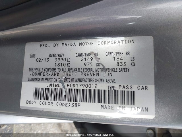 2013 MAZDA MAZDA3 I TOURING VIN: JM1BL1LP0D1790012