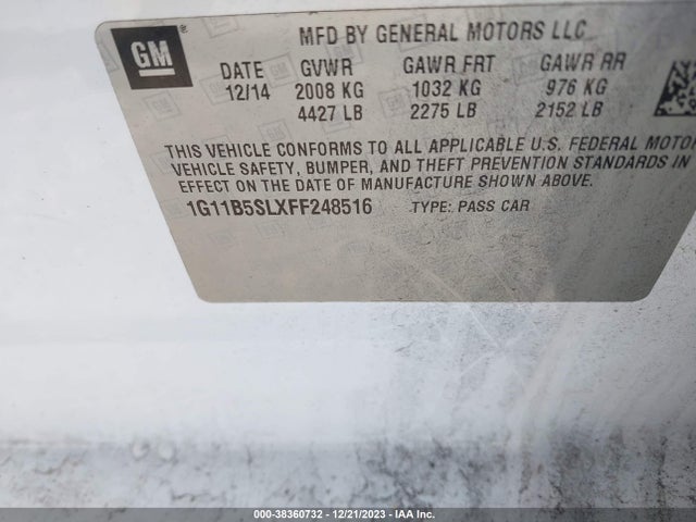 Chevrolet MALIBU LS 2015 1G11B5SLXFF248516 Image 9
