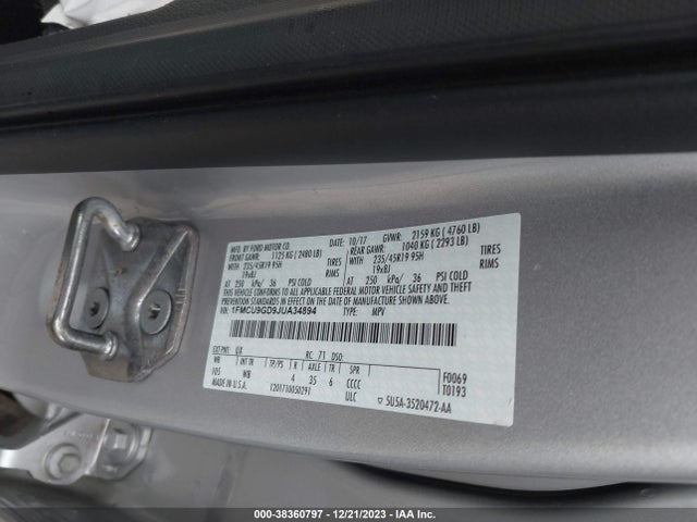 2018 FORD ESCAPE SE VIN: 1FMCU9GD9JUA34894