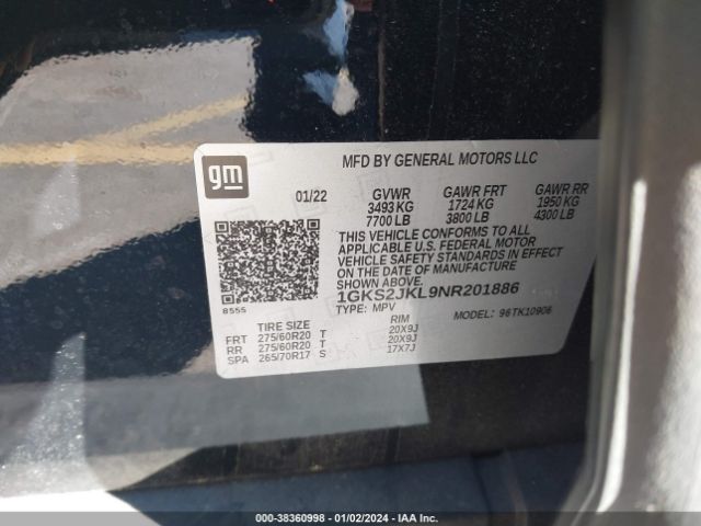 1GKS2JKL9NR201886 GMC Yukon Xl 4wd Denali