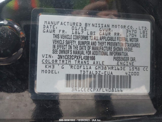 2015 NISSAN VERSA NOTE S (SR)/S PLUS/SL/SR/SV VIN: 3N1CE2CPXFL408166