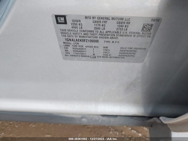 Chevrolet EQUINOX LS 2015 1GNALAEK8FZ109006 Image 9