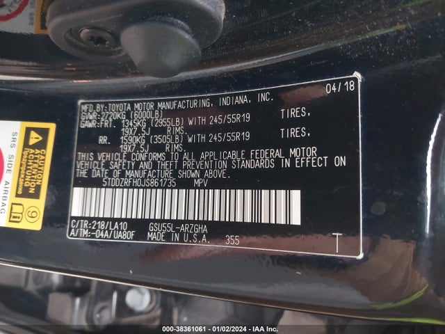 Toyota Highlander Limited Platinum 2018 5TDDZRFH0JS861735 Image 9