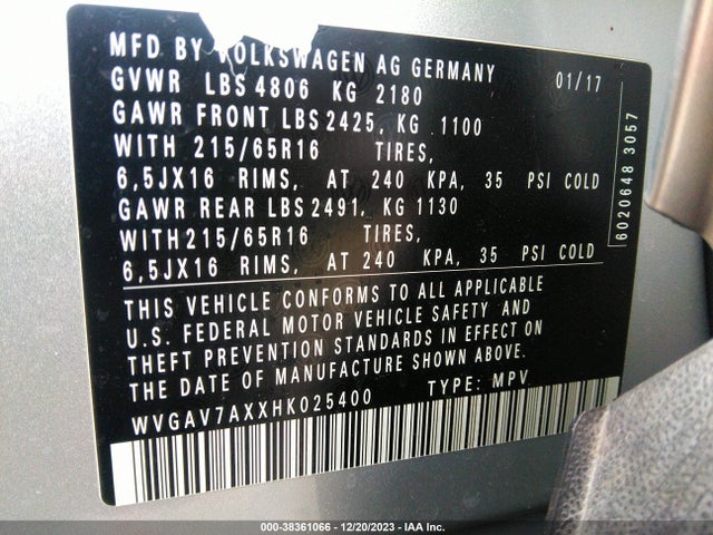WVGAV7AXXHK025400 Volkswagen Tiguan 2.0t/2.0t S