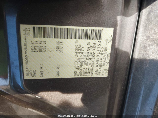2015 NISSAN ALTIMA 2.5 S VIN: 1N4AL3AP4FN915153
