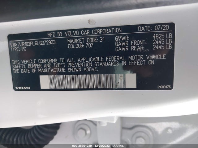 7JR102FL6LG072903 Volvo S60 T5 Inscription