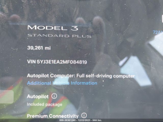 5YJ3E1EA2MF084819 Tesla Model 3 Standard Range Plus Rear-wheel Drive