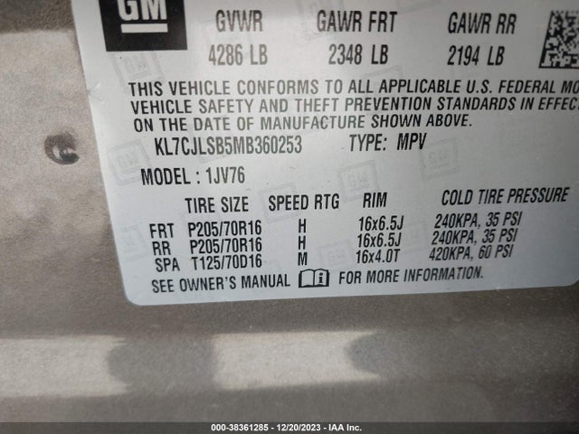 Chevrolet Trax Fwd Lt 2021 KL7CJLSB5MB360253 Image 9