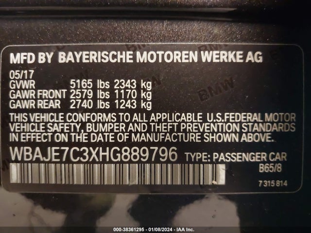 BMW 540i Xdrive 2017 WBAJE7C3XHG889796 Image 9
