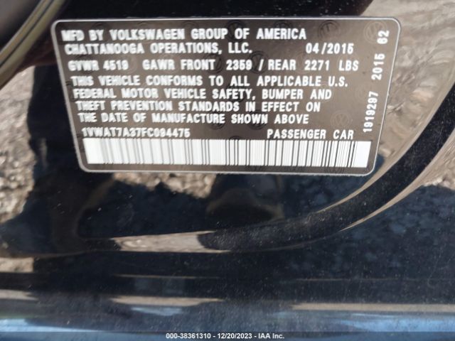 1VWAT7A37FC094475 Volkswagen Passat 1.8t Limited Edition